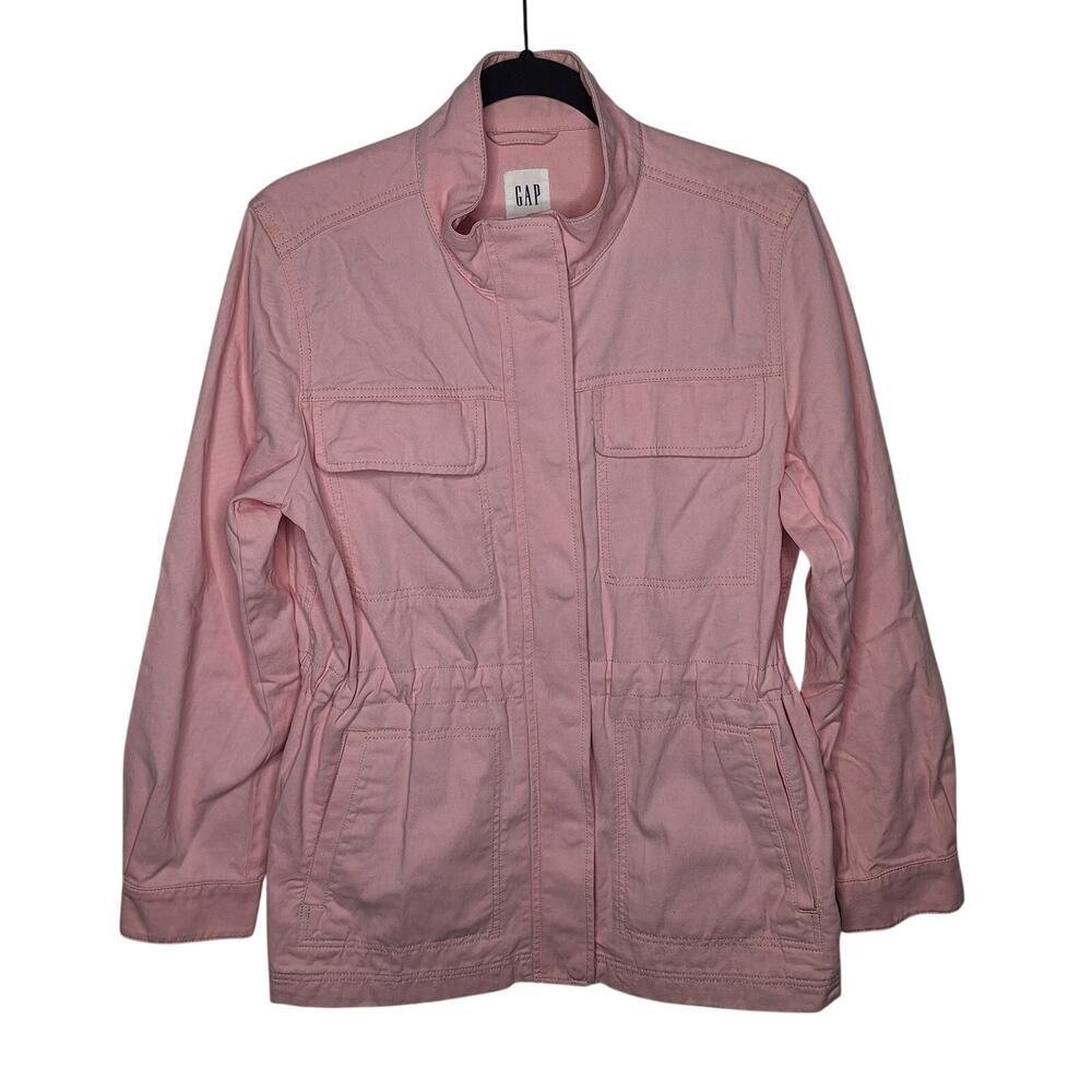 Gap Women's Core Utility Jacket Large Pink Cotton Twill Pastel Military Full Zip
